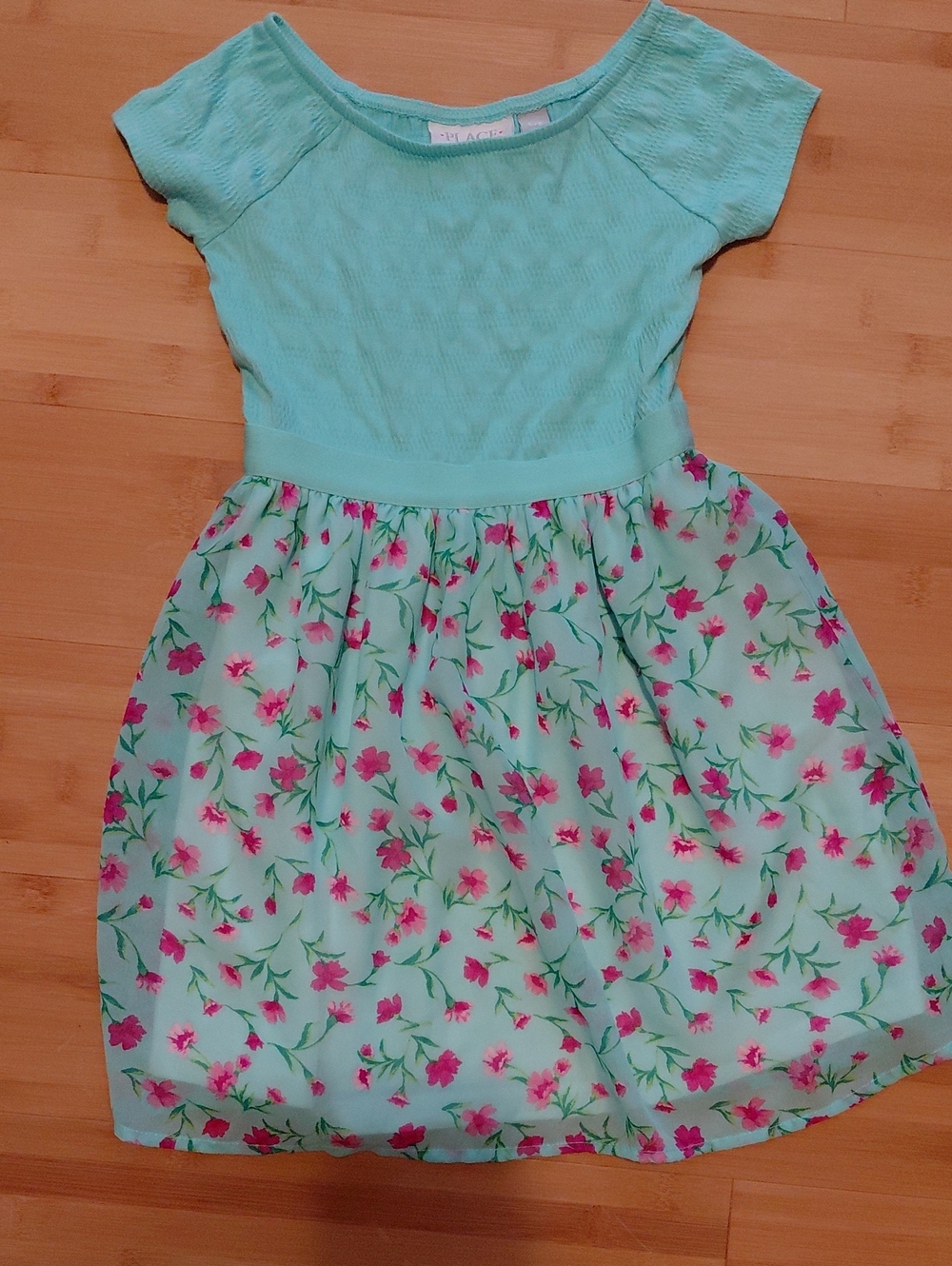 The Children's Place Mint Green Floral Dress with Pink Flowers